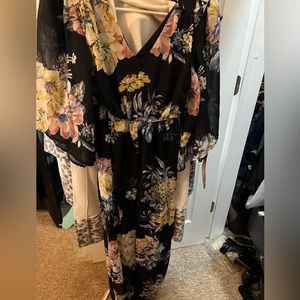 Flower navy blue long dress.